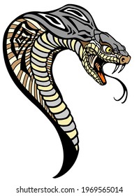 head of the cobra. A poisonous snake in a defensive position. Attacking posture. Tattoo style vector illustration