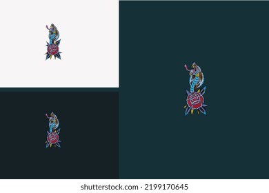 head cobra and red flowers vector illustration design