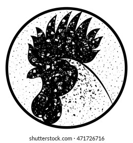 Head of the cock in the circle. Rooster symbols. Chinese calendar for the year of the rooster.