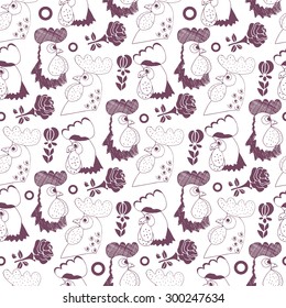 The head of the cock. rooster. Seamless. Wallpaper, background. Sketch, doodle