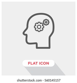 Head With Cog Vector Icon, Think Symbol. Modern, Simple Flat Vector Illustration For Web Site Or Mobile App