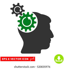 Head Cogs Rotation EPS vector pictograph. Illustration style is flat iconic bicolor green and gray symbol on white background.