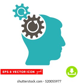 Head Cogs Rotation EPS vector pictograph. Illustration style is flat iconic bicolor grey and cyan symbol on white background.