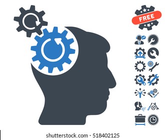 Head Cogs Rotation icon with bonus setup tools design elements. Vector illustration style is flat iconic smooth blue symbols on white background.