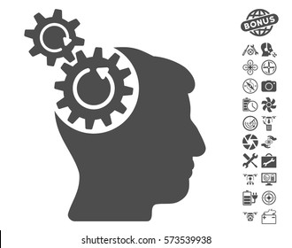 Head Cogs Rotation icon with bonus nanocopter tools clip art. Vector illustration style is flat iconic symbols on white background.