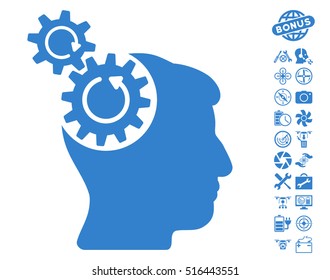 Head Cogs Rotation pictograph with bonus aircopter service clip art. Vector illustration style is flat iconic symbols on white background.