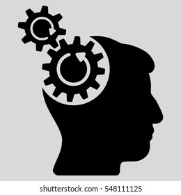 Head Cogs Rotation vector icon. Style is flat graphic symbol, black color, light gray background.