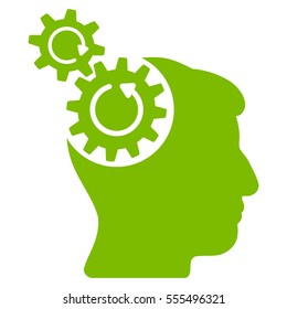 Head Cogs Rotation vector pictogram. Style is flat graphic symbol, eco green color, white background.