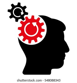 Head Cogs Rotation vector pictograph. Style is flat graphic bicolor symbol, intensive red and black colors, white background.