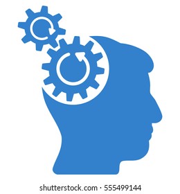 Head Cogs Rotation vector pictograph. Style is flat graphic symbol, cobalt color, white background.