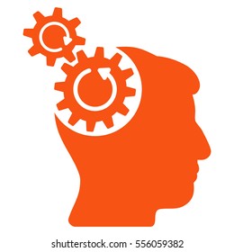 Head Cogs Rotation vector pictograph. Style is flat graphic symbol, orange color, white background.