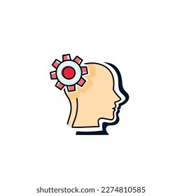 Head With Cogs Showing Technology Ideas. Gears In Brain Symbols Design Displaying Mechanical And Technical Idea.