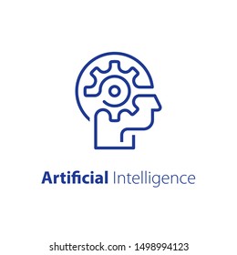 Head and cogwheel, education concept, creative thinking, technology and innovation, engineering people, vector line icon