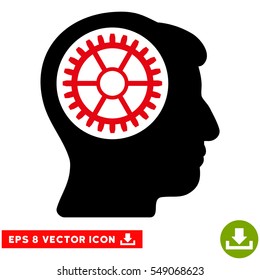 Head Cogwheel EPS vector pictogram. Illustration style is flat iconic bicolor intensive red and black symbol on white background.