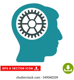 Head Cogwheel EPS vector pictograph. Illustration style is flat iconic bicolor soft blue symbol on white background.