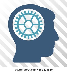 Head Cogwheel vector icon. Illustration style is flat iconic bicolor cyan and blue symbol on a hatch transparent background.