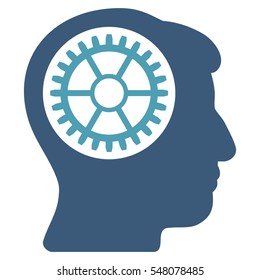 Head Cogwheel vector icon. Style is flat graphic bicolor symbol, cyan and blue colors, white background.