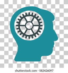 Head Cogwheel vector pictogram. Illustration style is a flat iconic bicolor soft blue symbol on a transparent background.