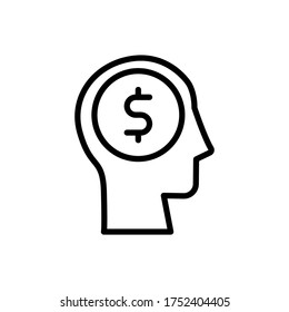 icono de la moneda de la cabeza. Línea simple, contorno vectorial elementos de los iconos del proceso cerebral para ui y ux, sitio web o aplicación móvil