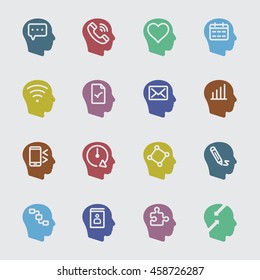 Head color thinking for communication concept line icon