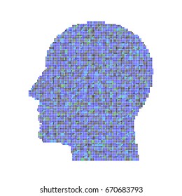 head colored squares. blue green abstract profile. white background. halftone effect. vector illustration