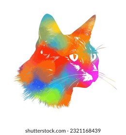 The head of a colorful cat with blots. Vector illustration