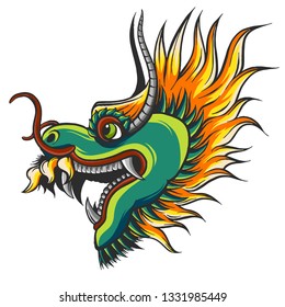 head of a colorful Chinese dragon illustration