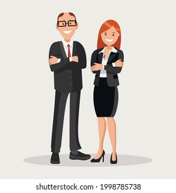 Head of the company, the chief and secretary woman. Business couple on a white background. Vector illustration in a flat style