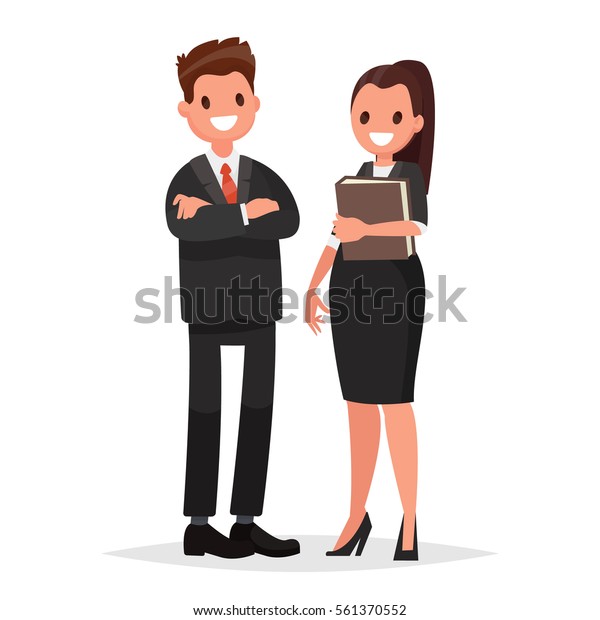 社長と主任秘書の女 白い背景にビジネスカップル フラットスタイルのベクターイラスト のベクター画像素材 ロイヤリティフリー