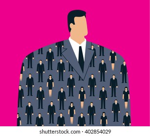 Head of company in clerked suit jacket. This illustration is for a business magazine or article about corporate culture and chairman of a company. Vector illustration.