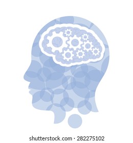 Head with computer brain concept presentation. Vector illustration graphic template. Isolated on white background.