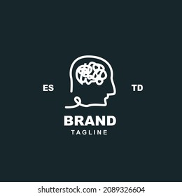 head with confused brain, simple monoline head and in brand logo design	