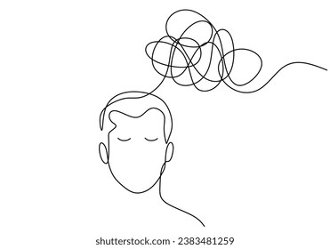 Head with confused think. Continuous one line drawing. People Mental health issue concept