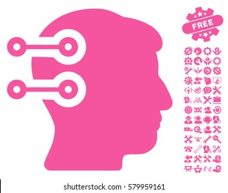 Head Connectors icon with bonus settings pictures. Vector illustration style is flat iconic pink symbols on white background.