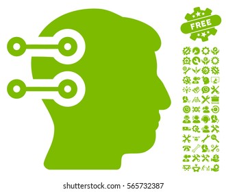Head Connectors icon with bonus setup tools symbols. Vector illustration style is flat iconic eco green symbols on white background.
