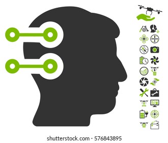 Head Connectors icon with bonus uav tools pictograph collection. Vector illustration style is flat iconic eco green and gray symbols on white background.