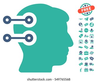 Head Connectors icon with free bonus symbols. Vector illustration style is flat iconic symbols, cobalt and cyan colors, white background.