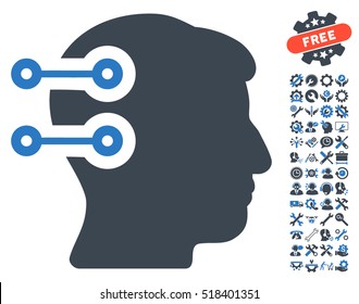 Head Connectors pictograph with bonus configuration pictograms. Vector illustration style is flat iconic smooth blue symbols on white background.