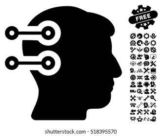 Head Connectors pictograph with bonus tools icon set. Vector illustration style is flat iconic black symbols on white background.