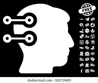 Head Connectors pictograph with free bonus images. Vector illustration style is flat iconic symbols, white color, black background.