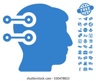 Head Connectors pictograph with free bonus pictograms. Vector illustration style is flat iconic symbols, cobalt color, white background.