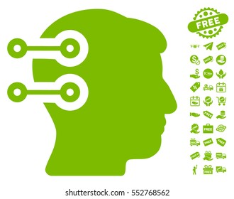 Head Connectors pictograph with free bonus design elements. Vector illustration style is flat iconic symbols, eco green color, white background.