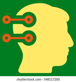 Head Connectors vector icon. Style is flat graphic bicolor symbol, orange and yellow colors, green background.