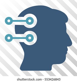Head Connectors vector pictogram. Illustration style is flat iconic bicolor cyan and blue symbol on a hatched transparent background.