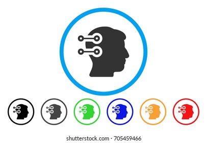 Head Connectors vector rounded icon. Image style is a flat gray icon symbol inside a blue circle. Bonus color variants are grey, black, blue, green, red, orange.