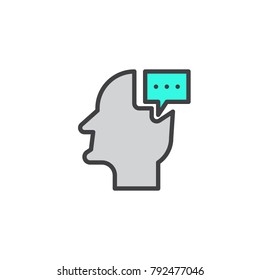 Head with conversation bubble filled outline icon, line vector sign, linear colorful pictogram isolated on white. Symbol, logo illustration. Pixel perfect vector graphics