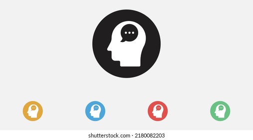 Head with conversation bubbles icon. Head think concept icon design. Message talk sign.Set of colorful flat design icons.