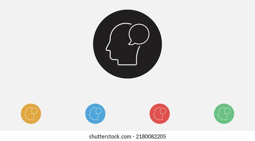 Head with conversation bubbles icon. Head think concept icon design. Message talk sign. Set of colorful flat design icons.