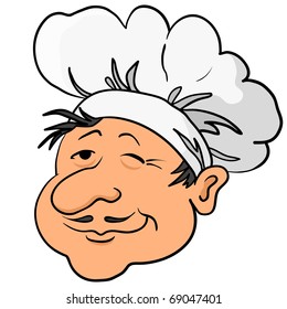 Head of the cook - chef in a cap, funny character, isolated