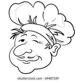 Head of the cook - chef in a cap, funny character, contour